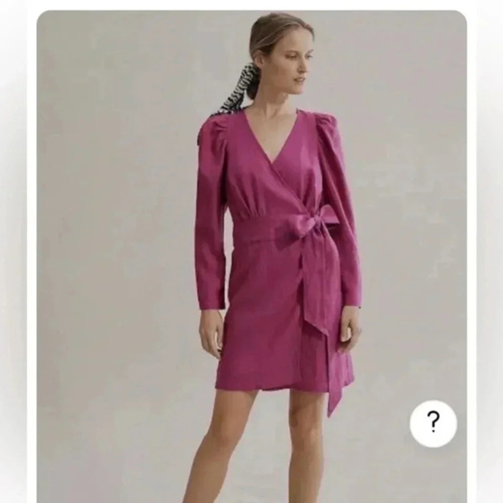 Country Road Magenta Pink Linen Long Sleeve‎ Wrap Mini Dress Size 4